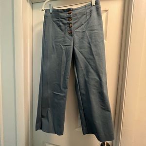 Loft Wide Leg, High Waist, Button Fly Crop Pants Blue Size 0P